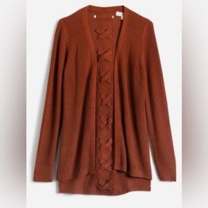 NWT Pinque Jamelya Back Detail Criss Cross Cardigan in Artisan Rust - Size S